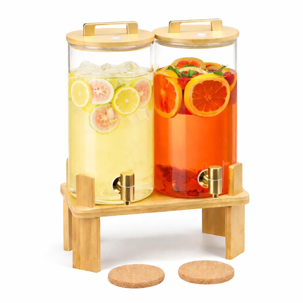 1.5 Gallon Glass Drink Dispenser with Wooden Stand K776