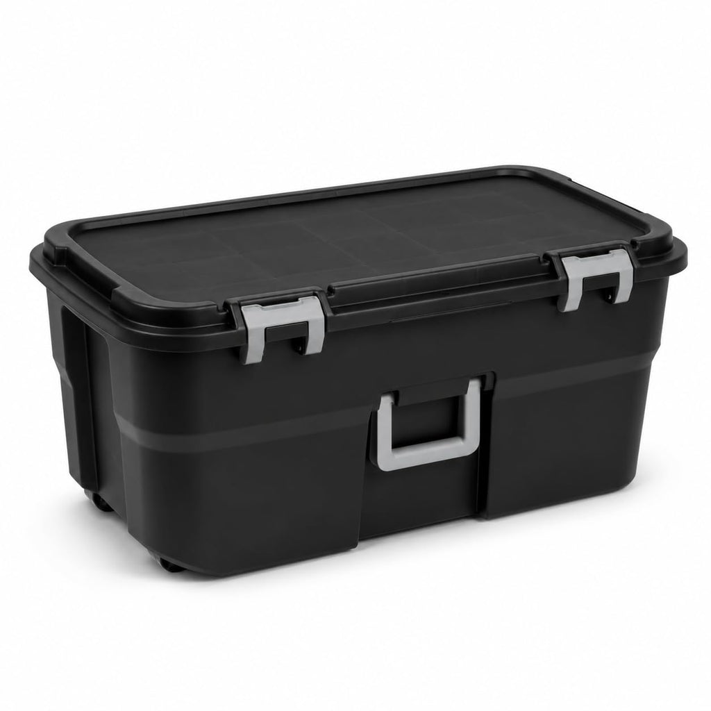 22 Gallon Black Plastic Wheeled Storage Trunk L165
