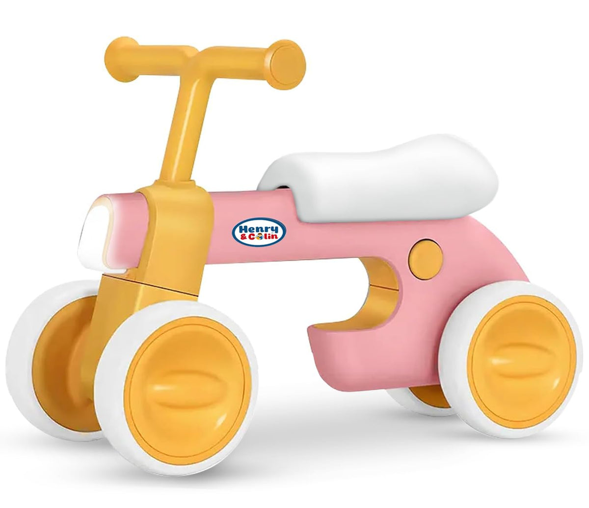 4 Wheel Toddler Balance Bike with Lights Music Soft Seat Pink P324957