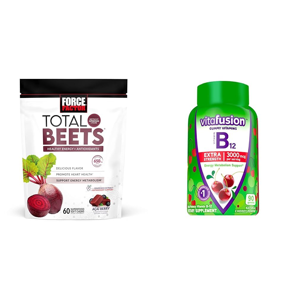 Beetroot Chews and B12 Gummies, 90 Count Cherry Flavor P950933
