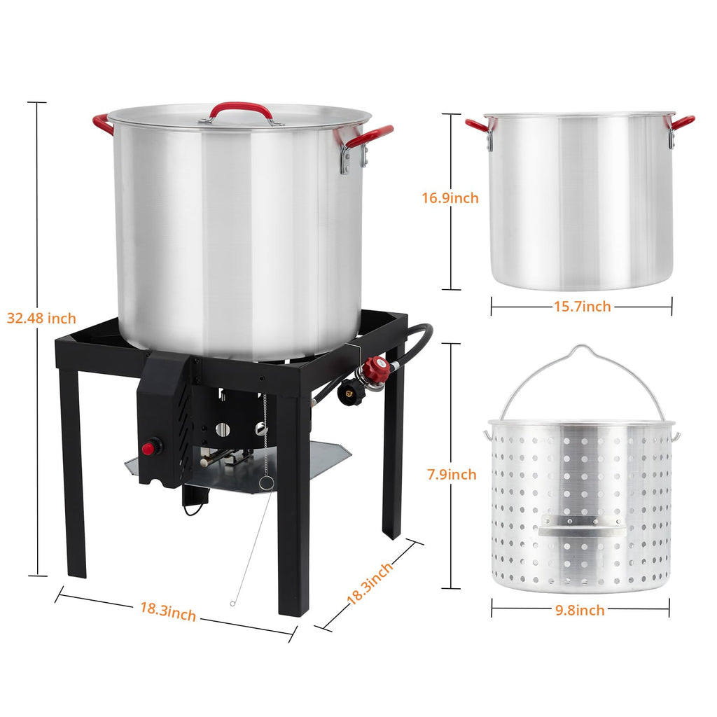 60QT Seafood Boil Pot with Strainer Basket and Propane Burner Stove L9898