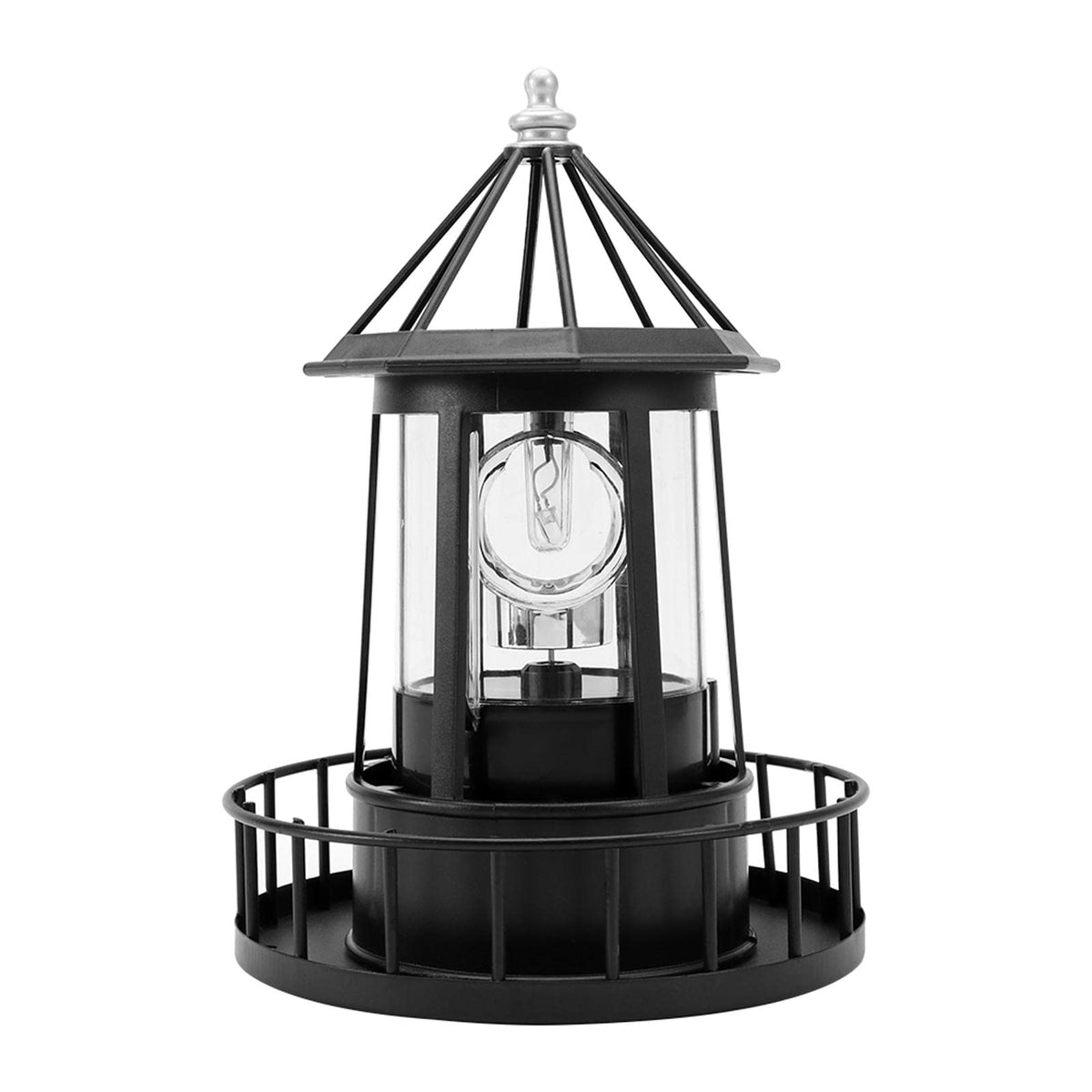 Black Solar Lighthouse Rotating Light IP65 Waterproof Outdoor LED Decor D98238