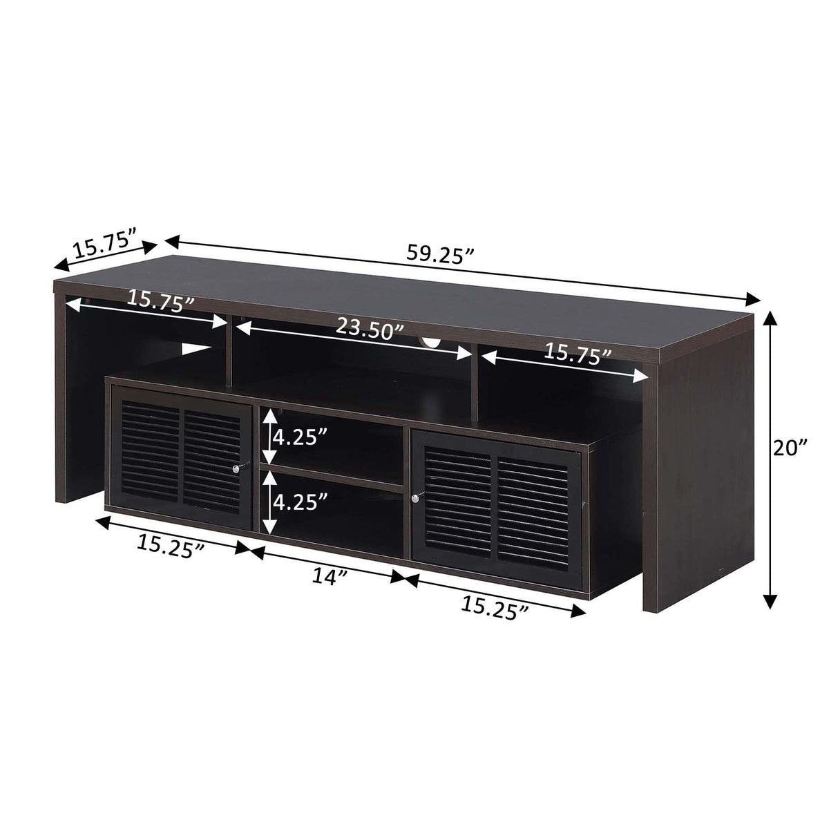 65 inch Espresso TV Stand with Storage Cabinets and Shelves I3656