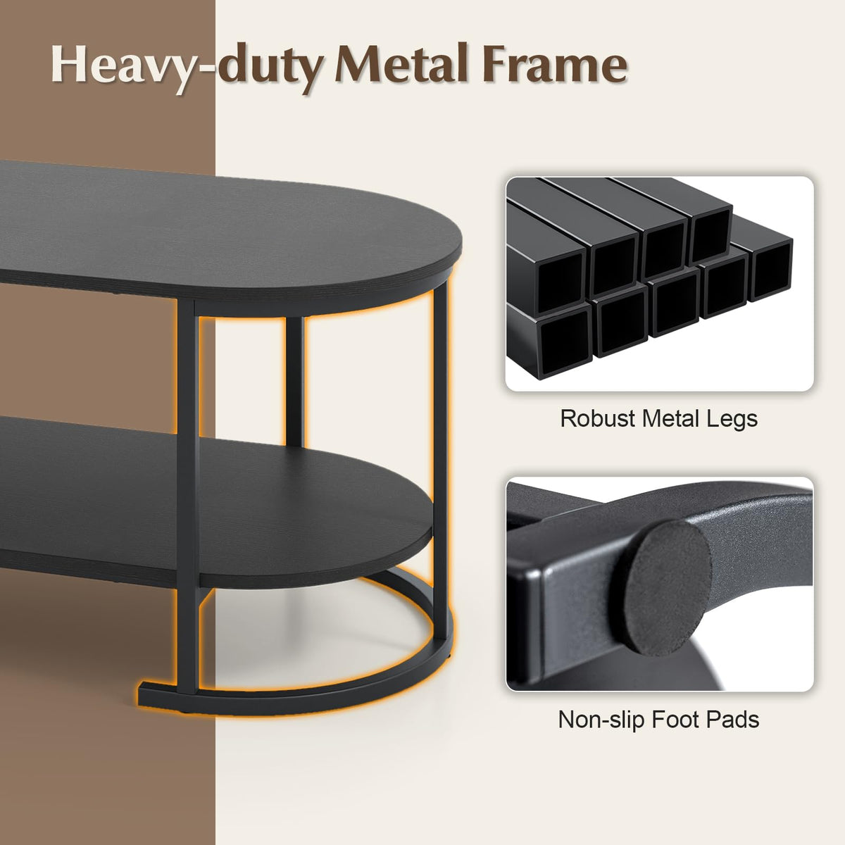 Black 2-Tier Oval Wood Coffee Table with Storage Z37571
