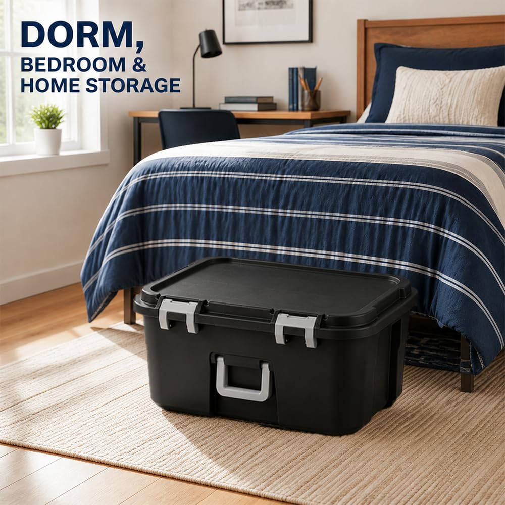 22 Gallon Black Plastic Wheeled Storage Trunk L165