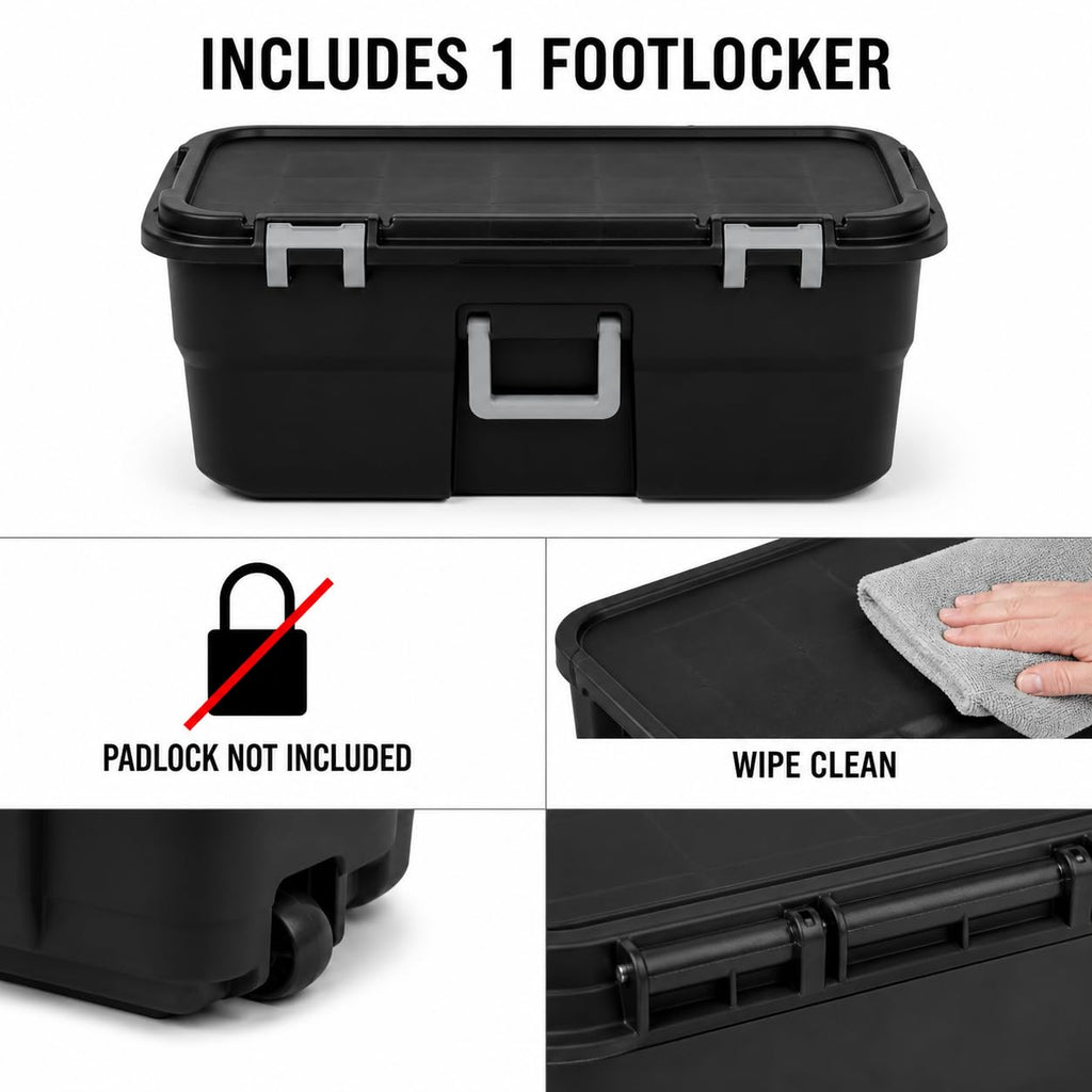 22 Gallon Black Plastic Wheeled Storage Trunk L165