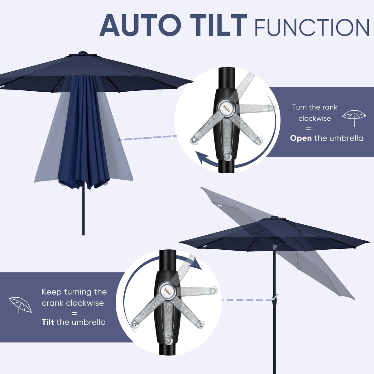 Patio Market Outdoor Table Umbrella with Auto Tilt and Crank E90541