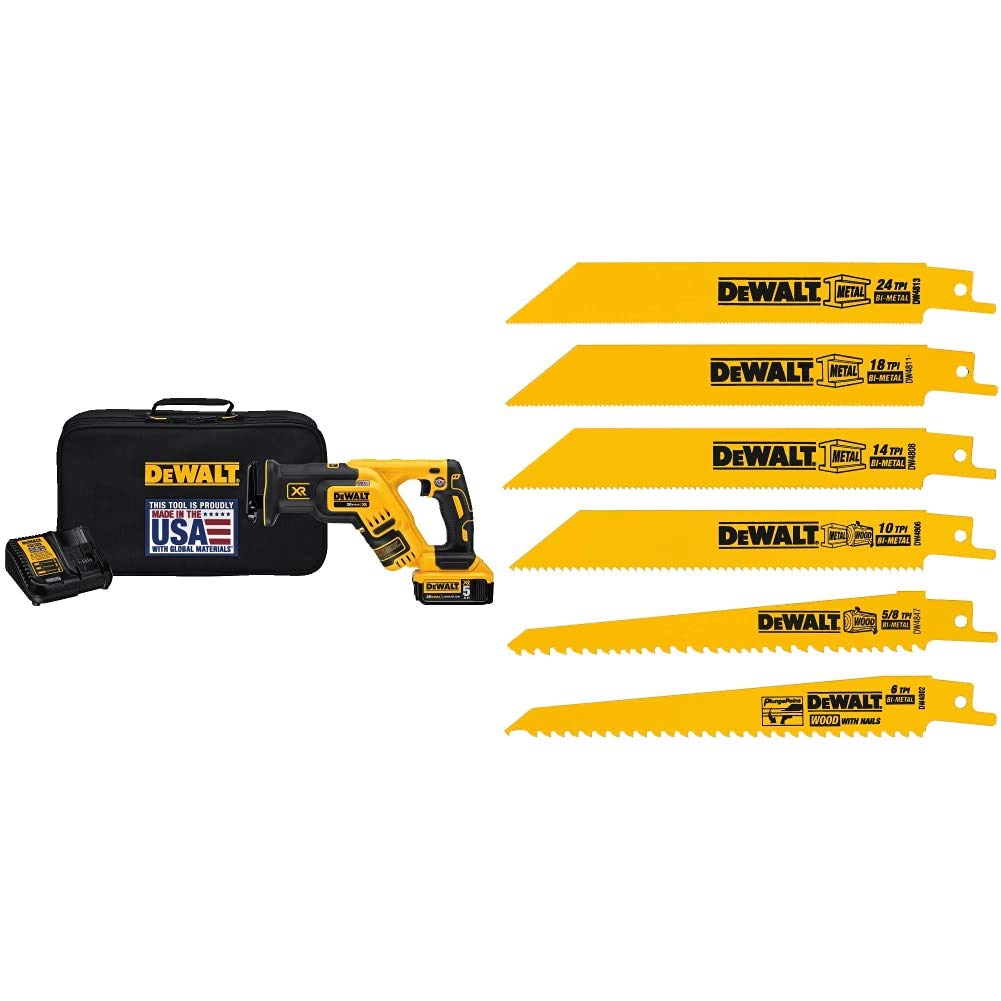 20V MAX XR Compact Reciprocating Saw and 6 Pieces Reciprocating Saw Blades Set F5765