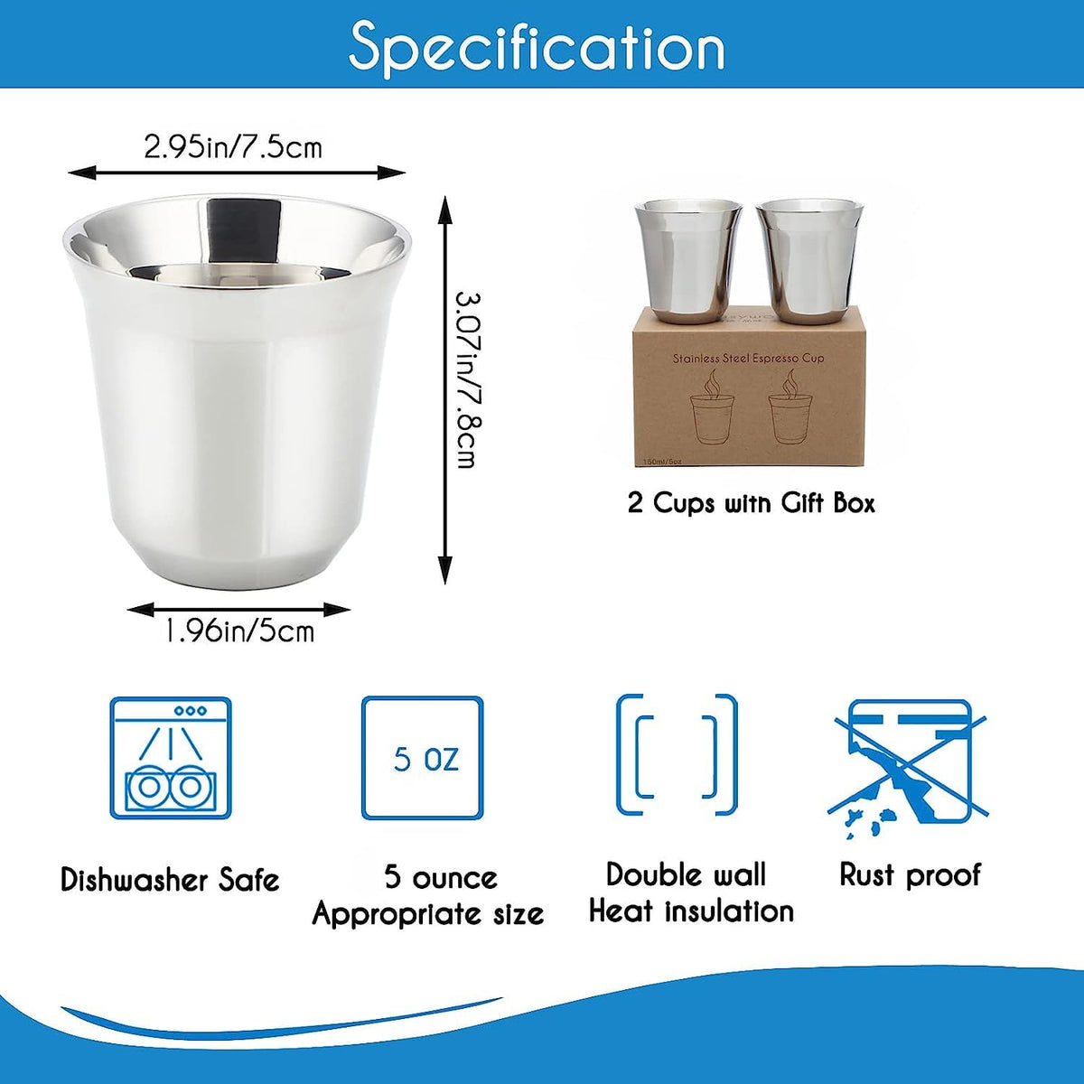12 oz French Press with 5 oz Stainless Steel Espresso Cups D92087