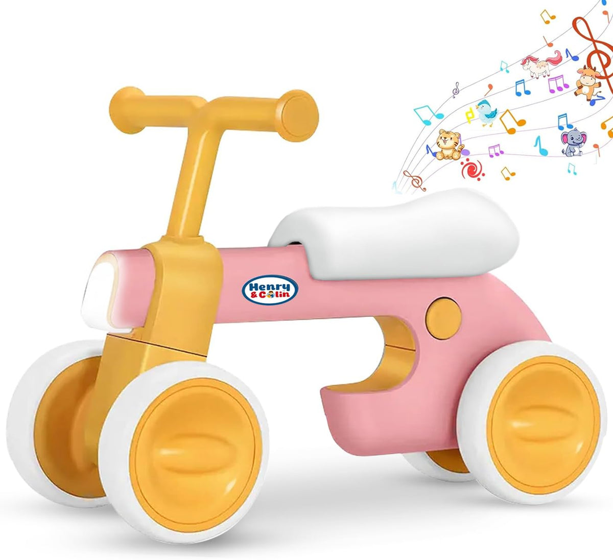 4 Wheel Toddler Balance Bike with Lights Music Soft Seat Pink P324957