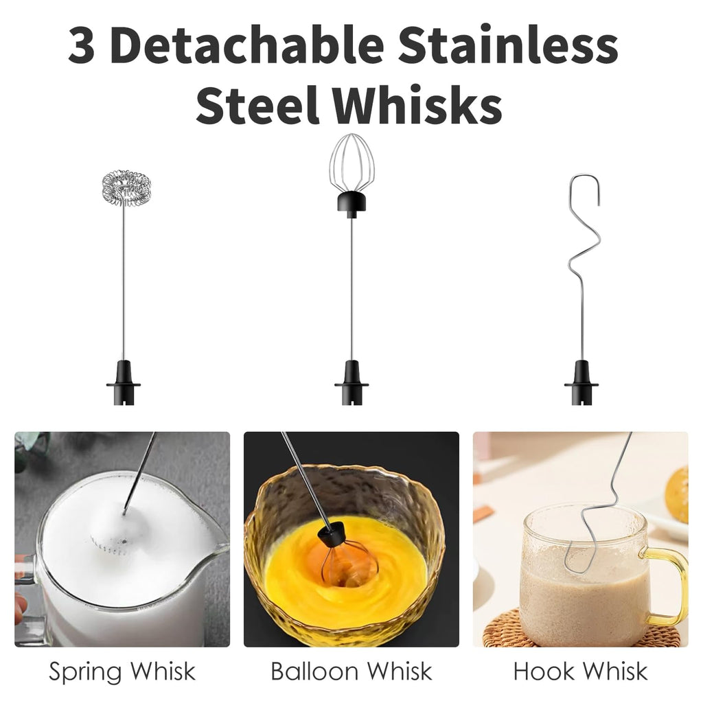 Rechargeable Handheld Milk Frother with 3 Stainless Steel Whisks N9169