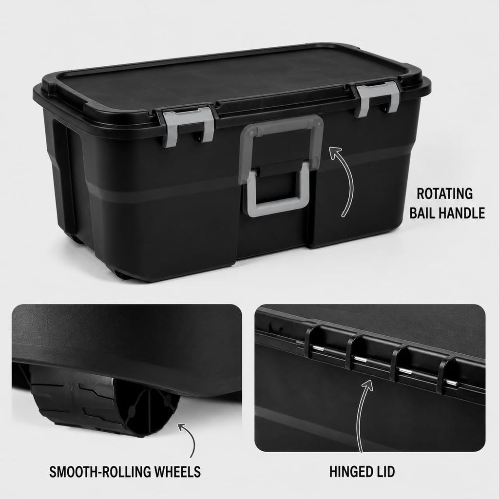 22 Gallon Black Plastic Wheeled Storage Trunk L165