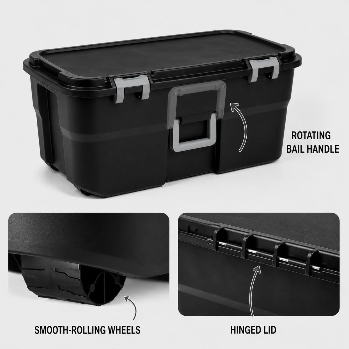 22 Gallon Black Plastic Wheeled Storage Trunk L165