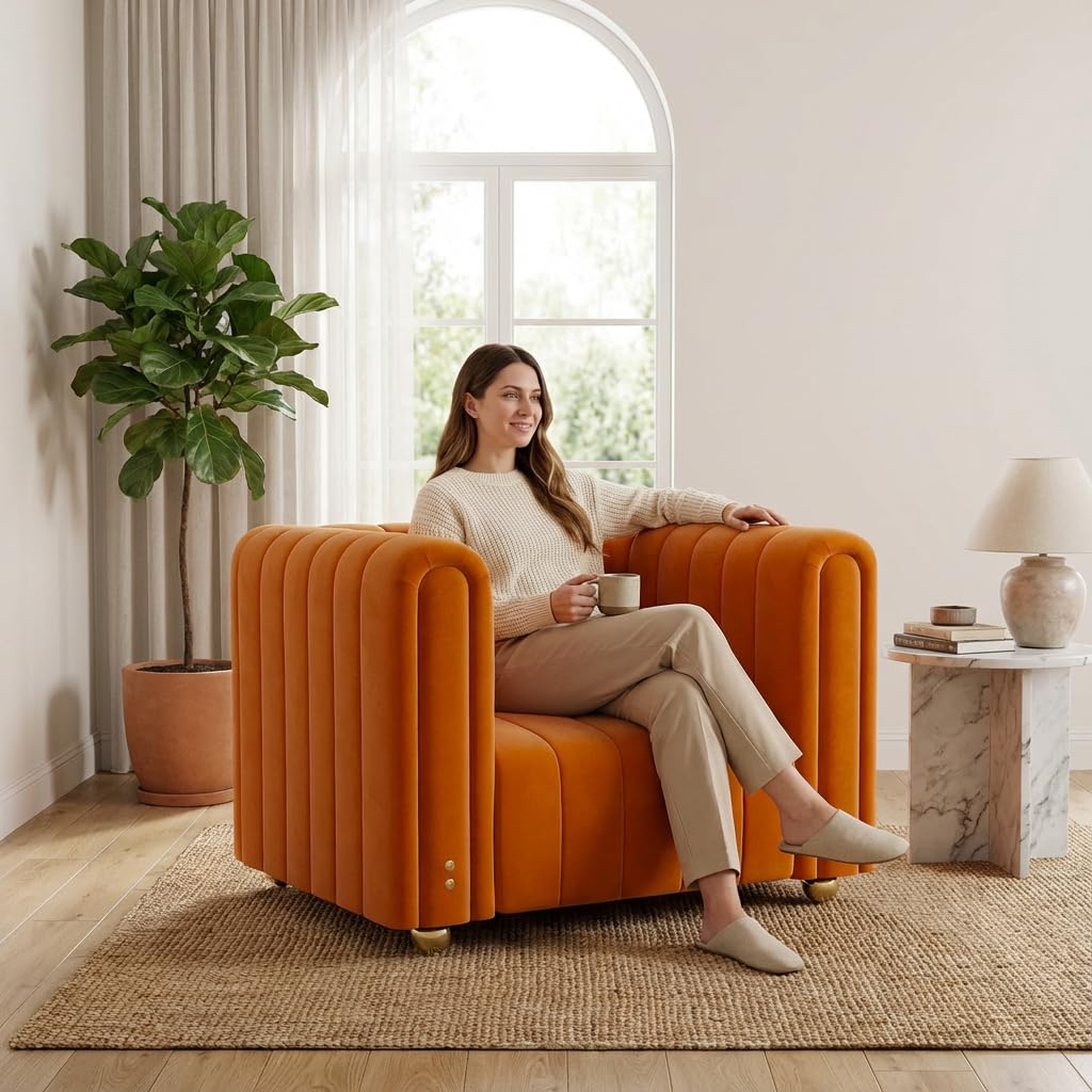 40" Orange Velvet Accent Chair with Gold Metal Legs N860112