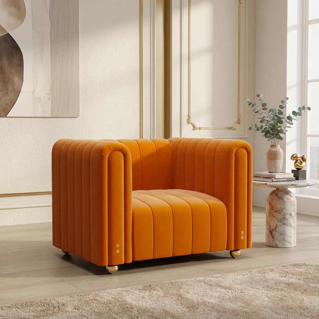 40" Orange Velvet Accent Chair with Gold Metal Legs N860112