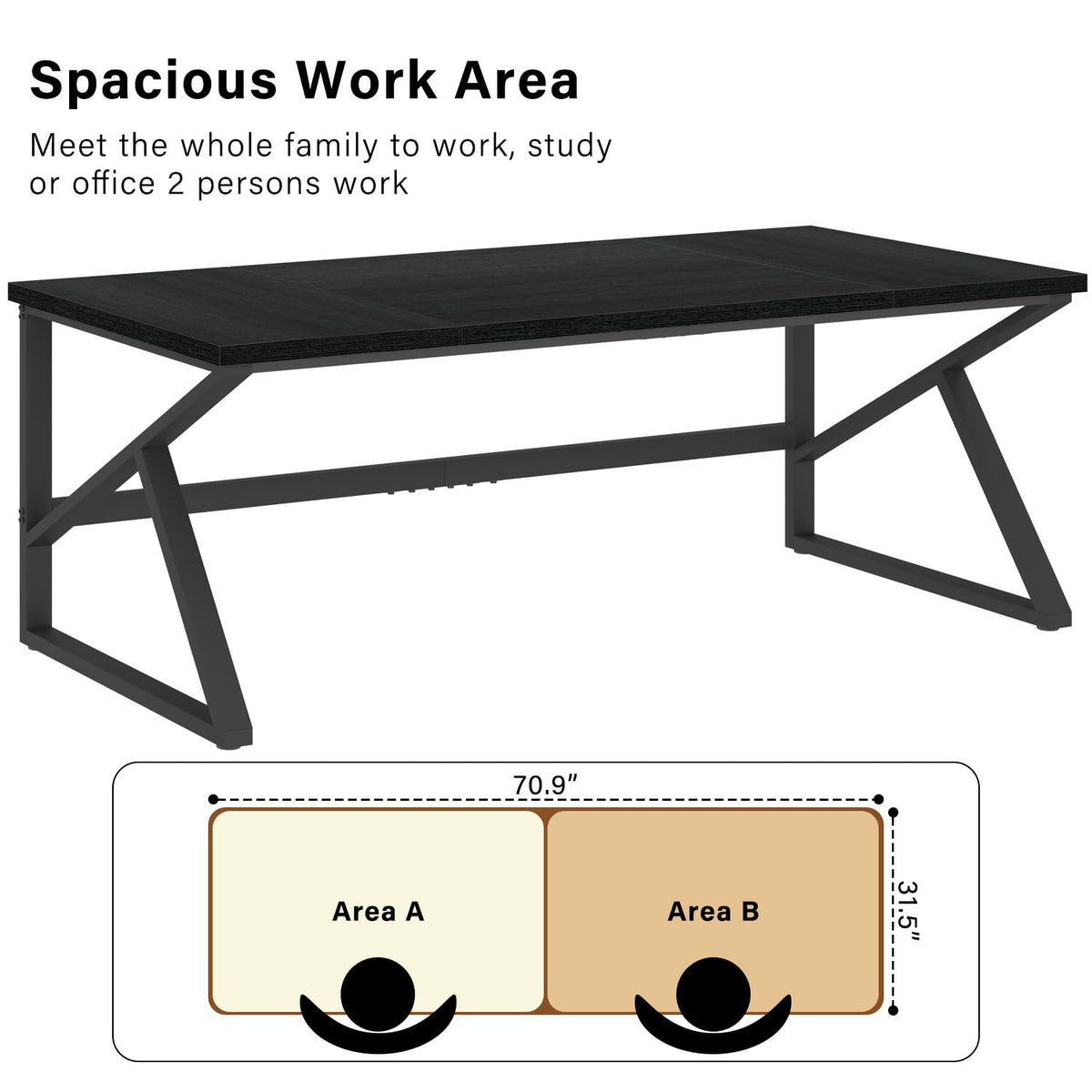 70 Inch Black Metal Wood Computer Desk X79368