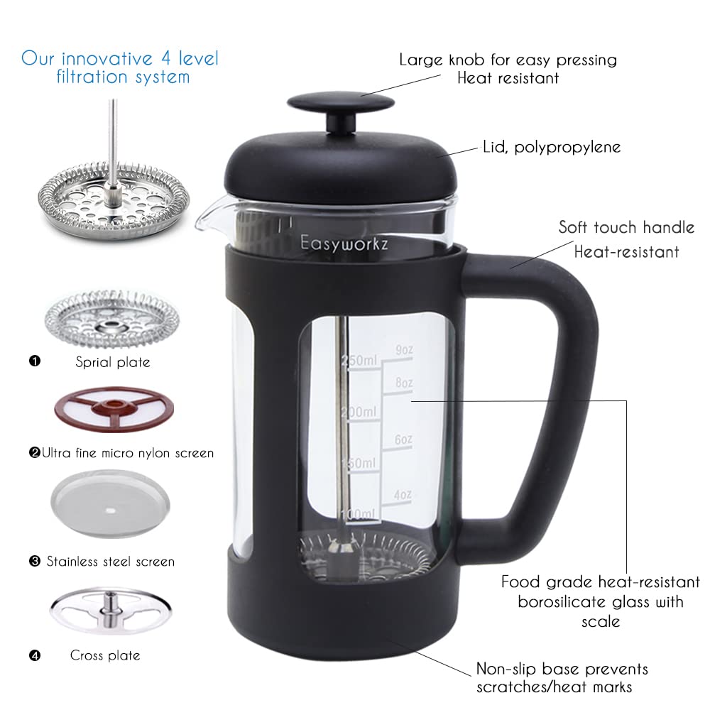 12 oz French Press with 5 oz Stainless Steel Espresso Cups D92087