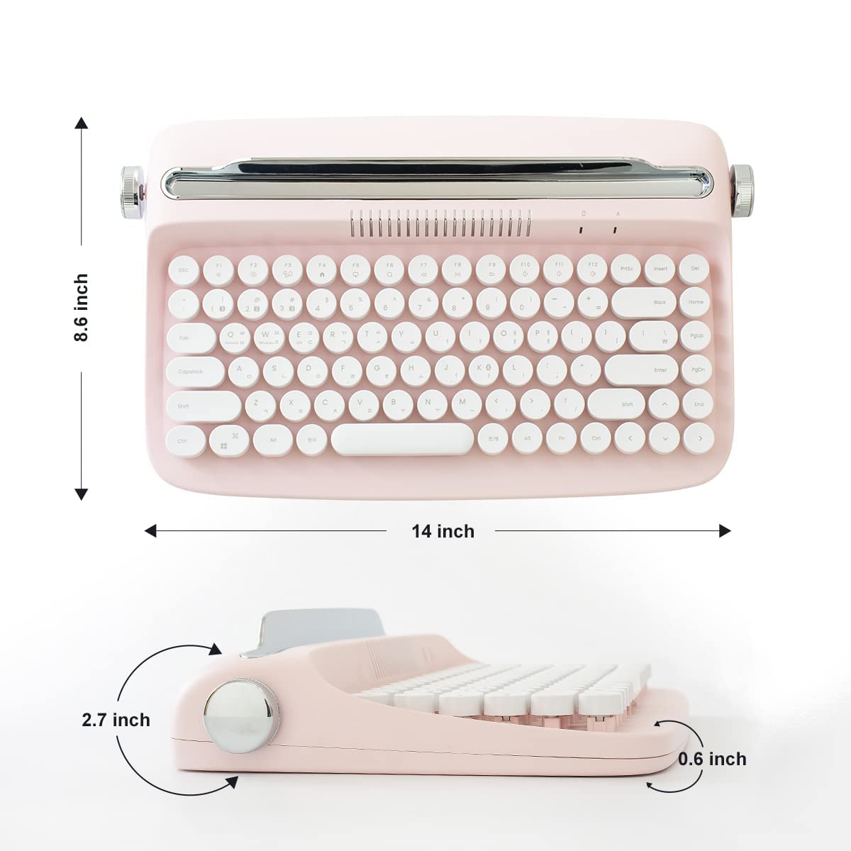 Wireless Retro Typewriter Bluetooth Keyboard Baby Pink Q358