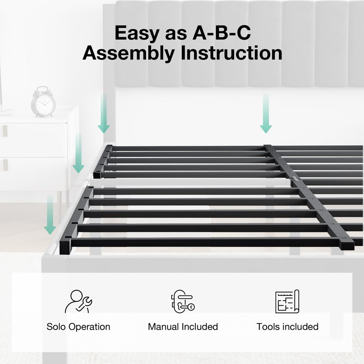 Twin Size Metal Platform Bed Frame with Velvet Headboard and Footboard C777191
