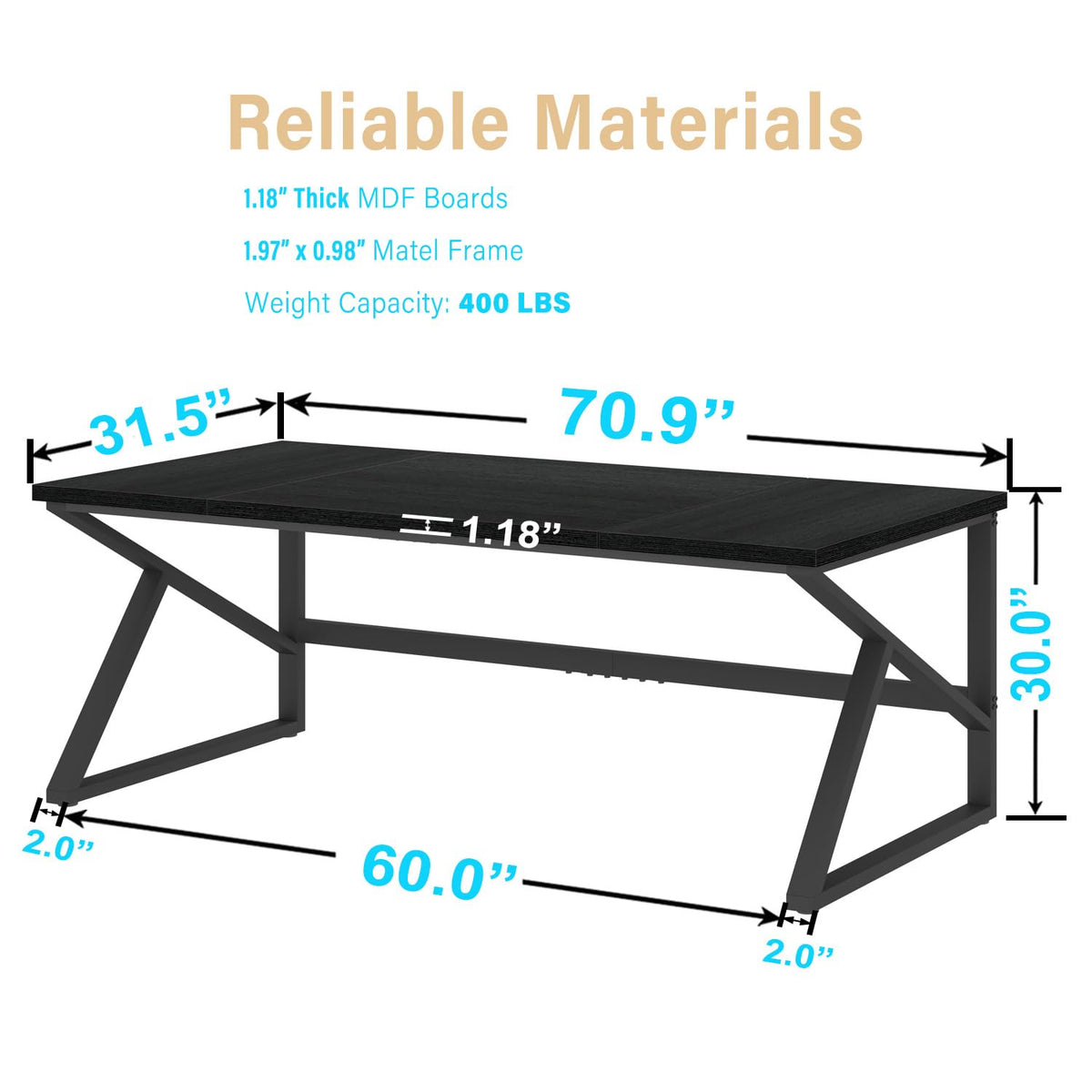 70 Inch Black Metal Wood Computer Desk X79368