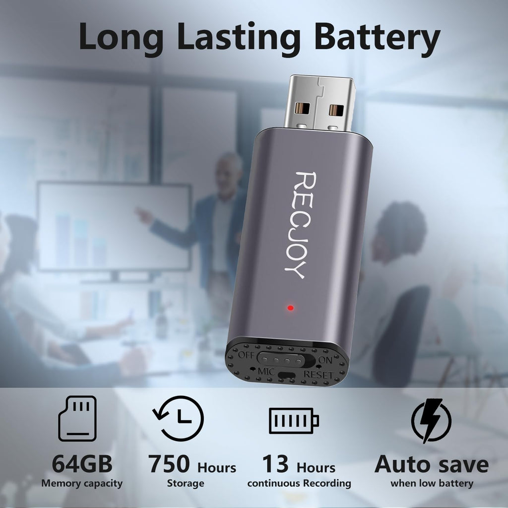 64GB USB Digital Voice Recorder with 750Hrs Storage Capacity R22404