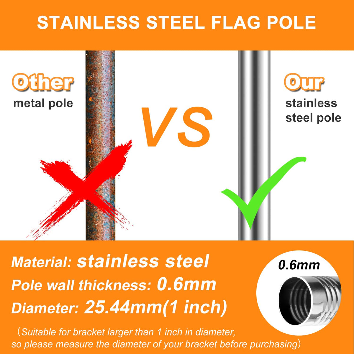 6 FT Stainless Steel Flag Pole G305500