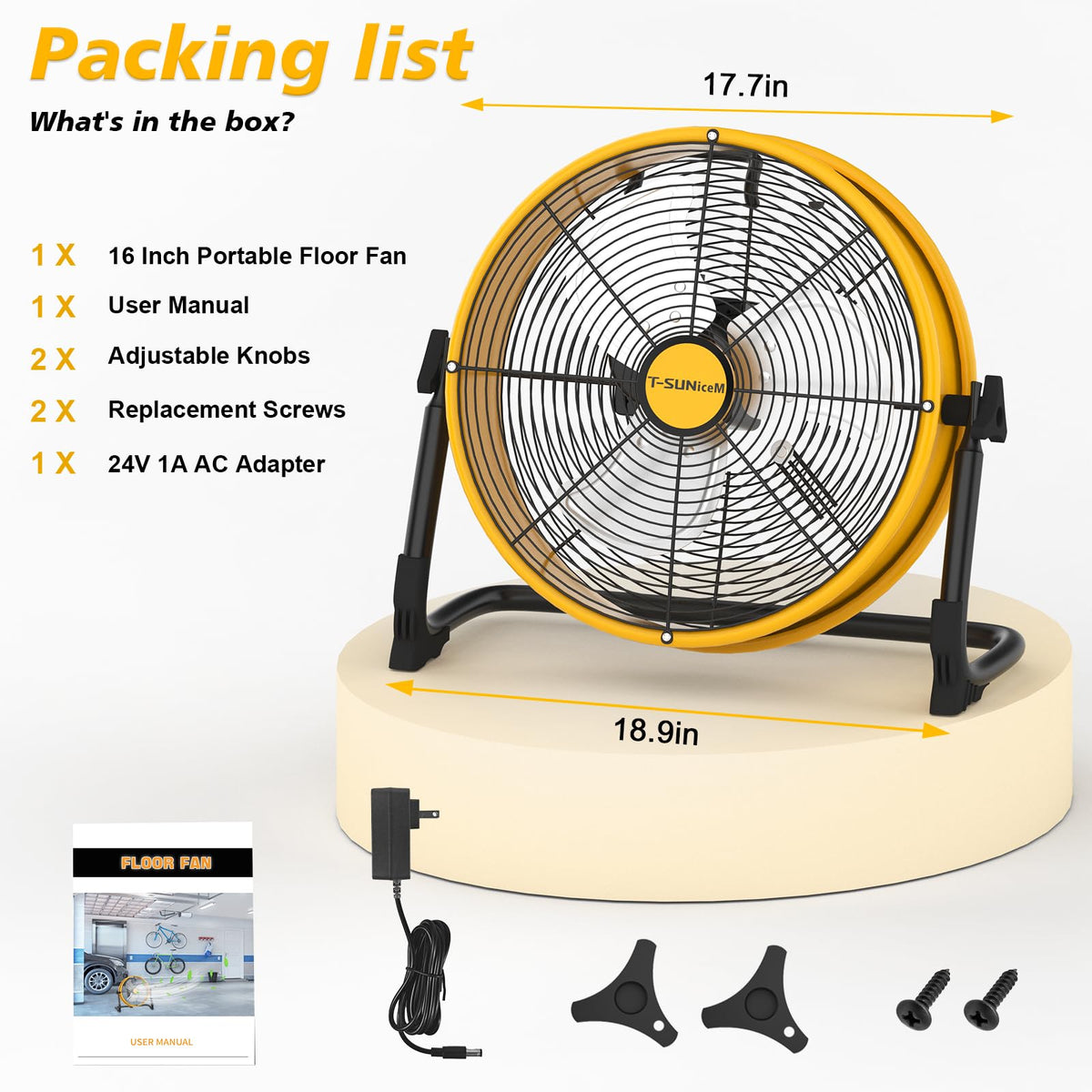16" Battery Powered Cordless Floor Fan F41925
