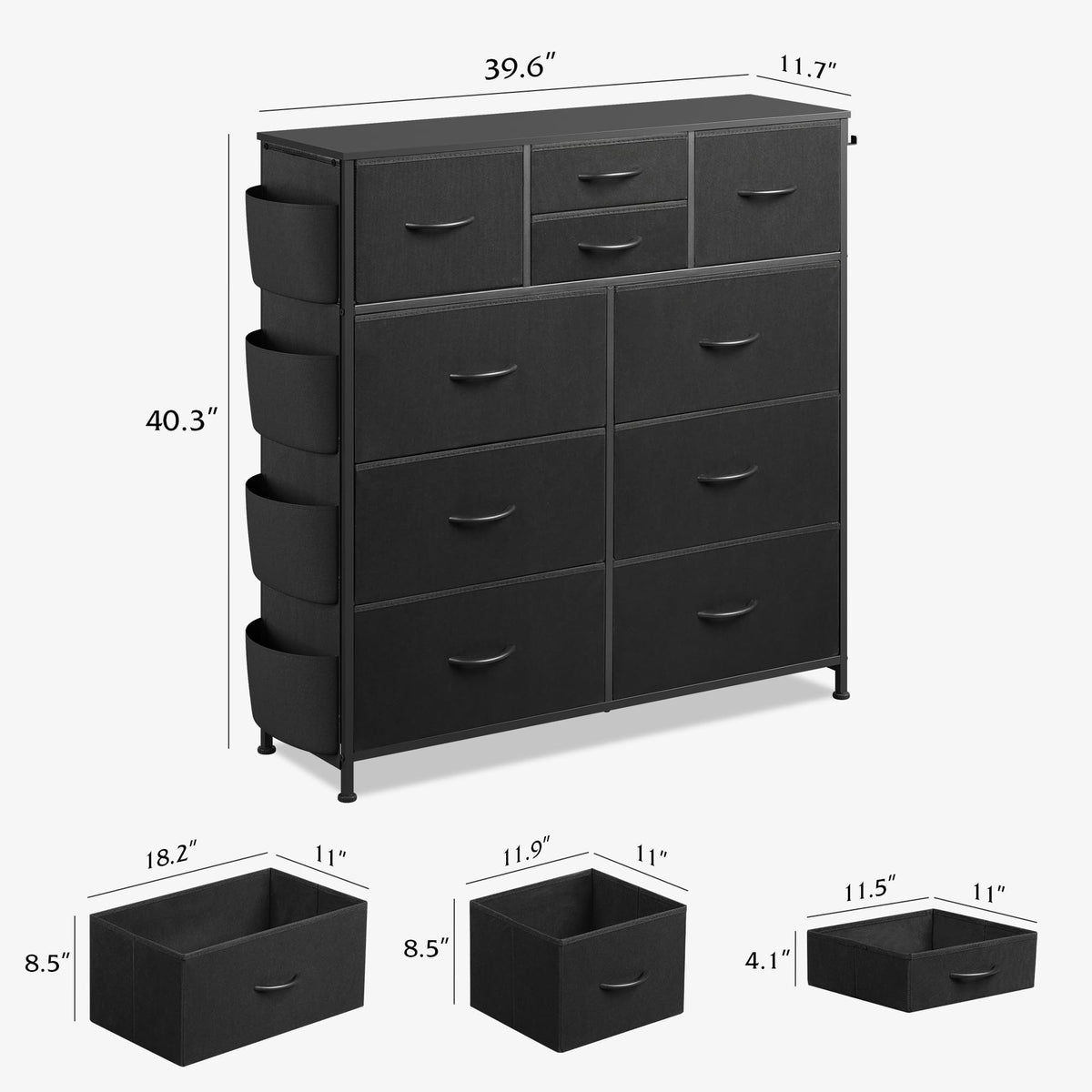Black 10 Drawer Fabric Dresser E6583
