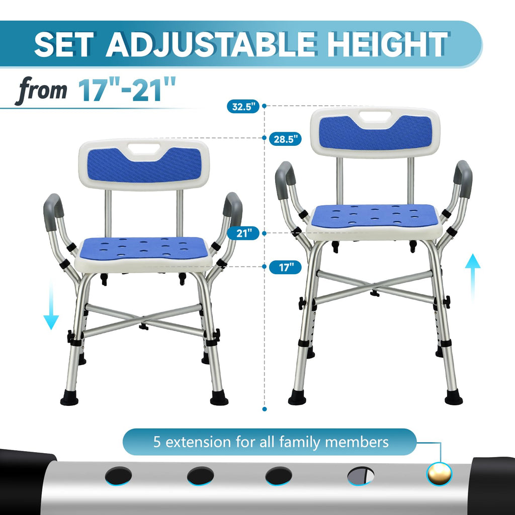 Adjustable Shower Chair with Arms and Back B365