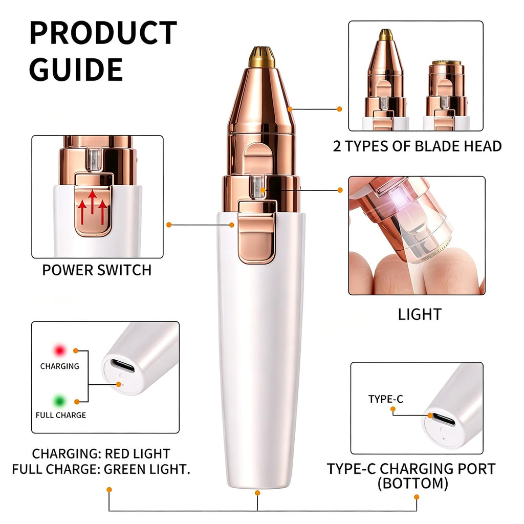 2 in 1 Electric Facial Hair Removal with LED Light O604