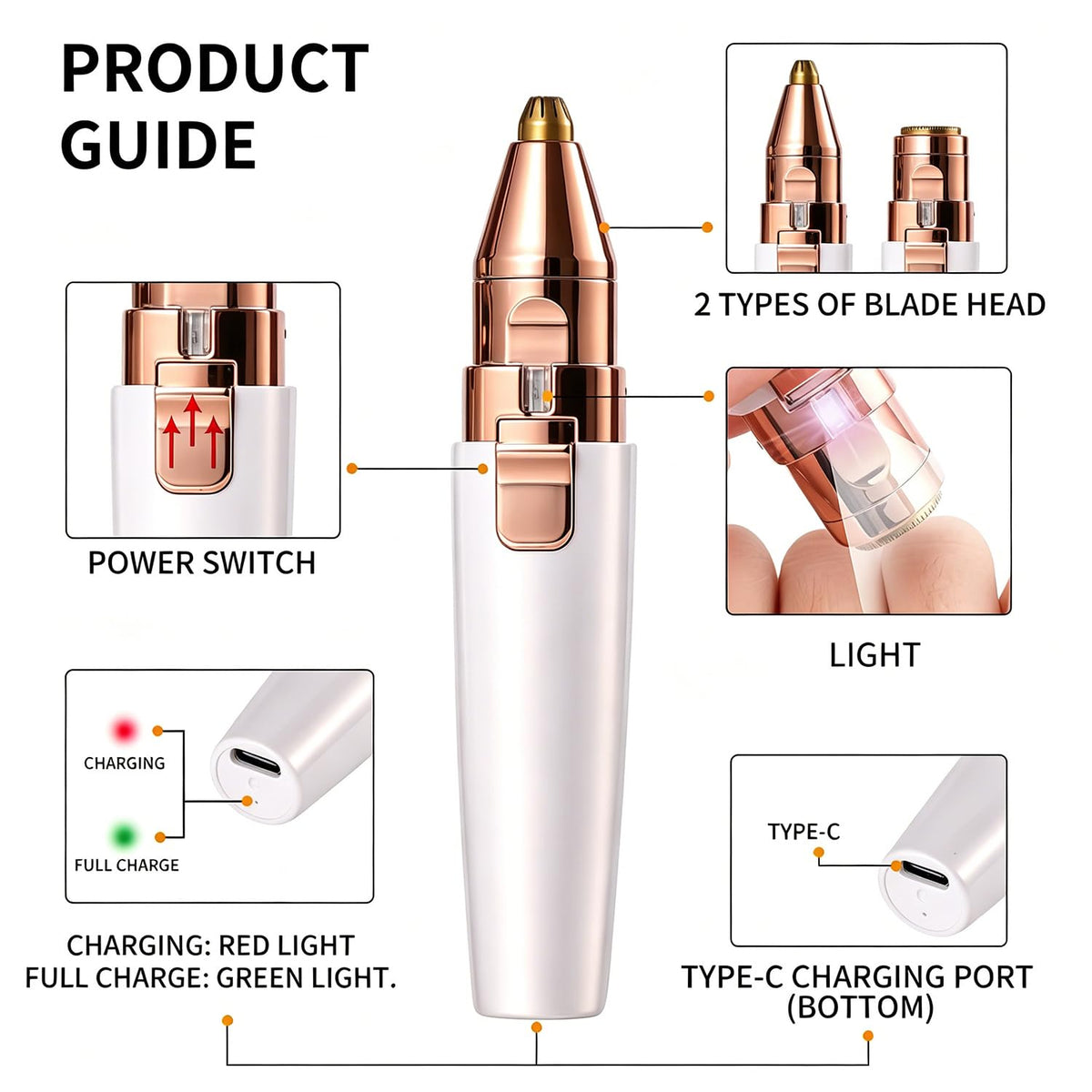 2 in 1 Electric Facial Hair Removal with LED Light O604