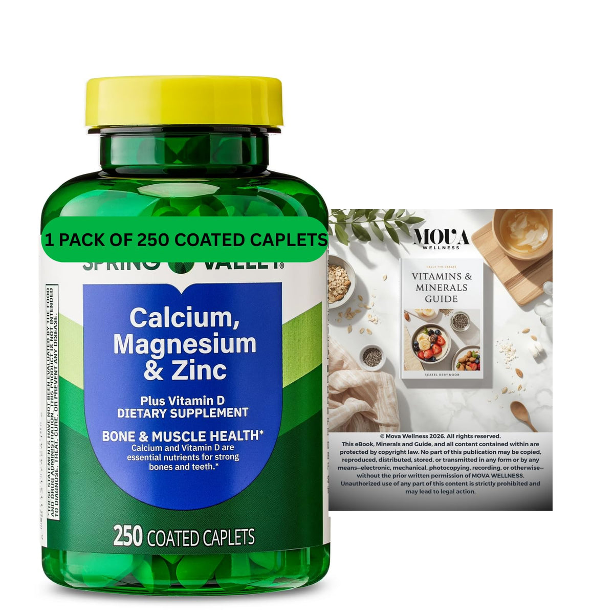 Calcium Magnesium Zinc Vitamin D3 Dietary Supplement 250 Coated Caplets F18956