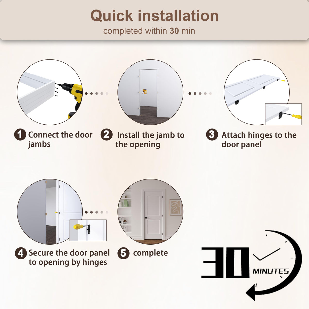 36"x80" Left-Hand Prehung Interior Door with Jamb Kit & Matte Black Hinges Q690470