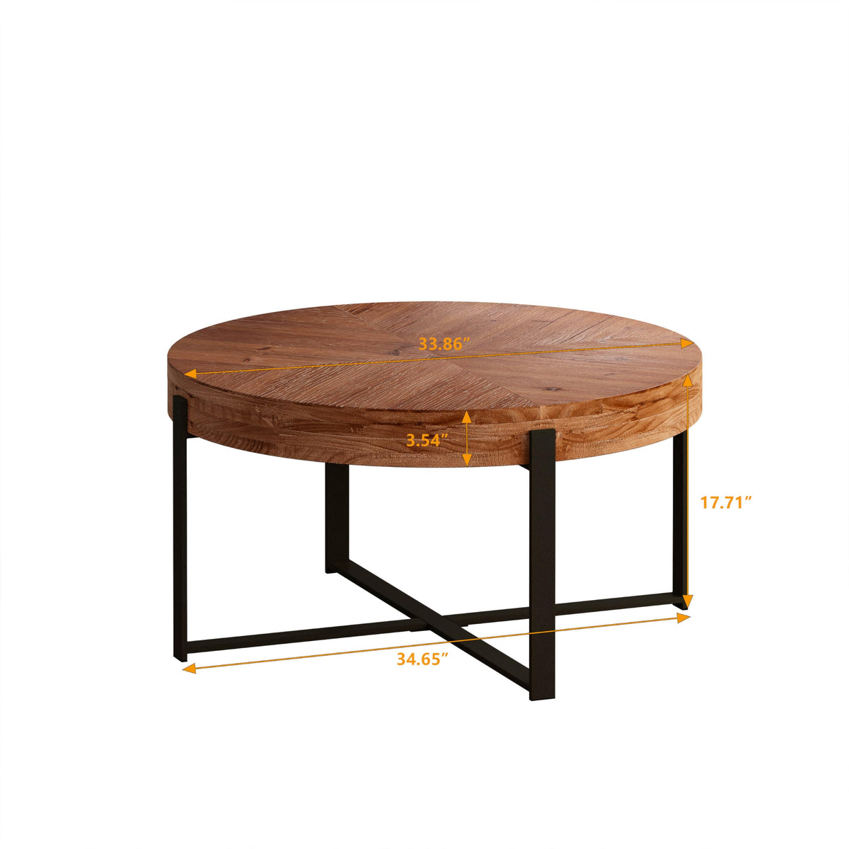 Round Coffee Table with Fir Wood Top and Black Cross Legs H102773