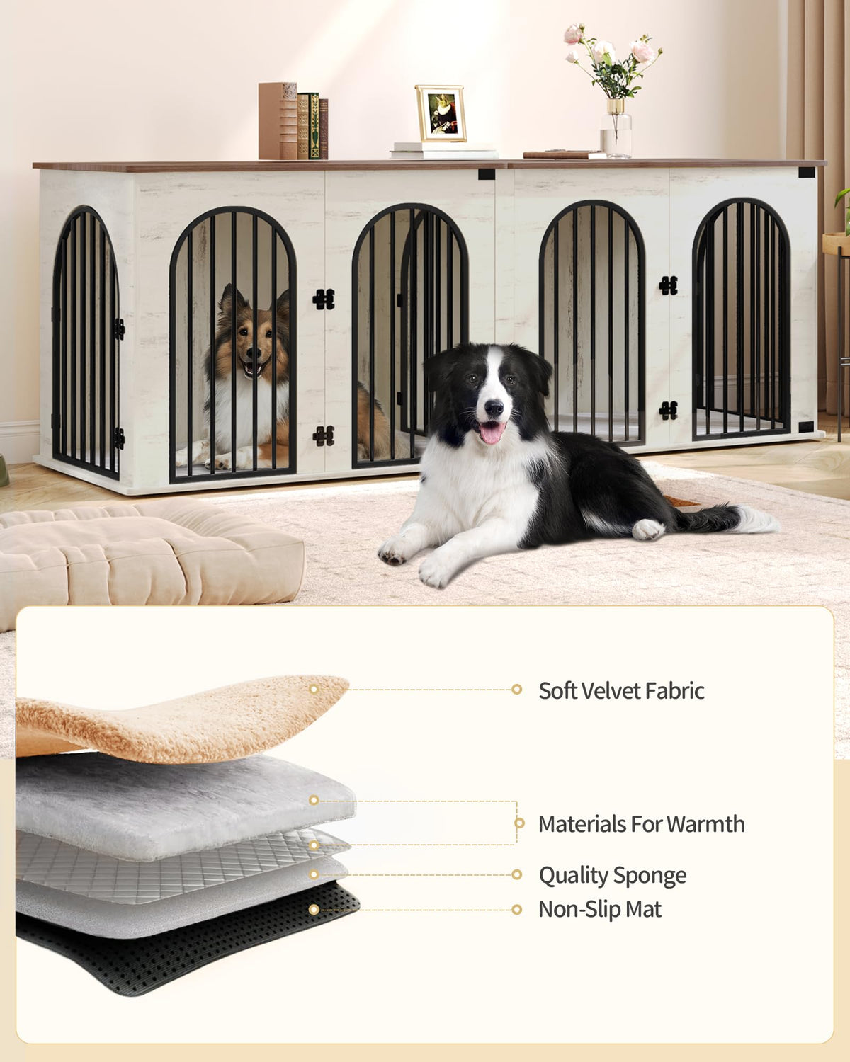 Double Dog Crate Furniture with Cushion H9451