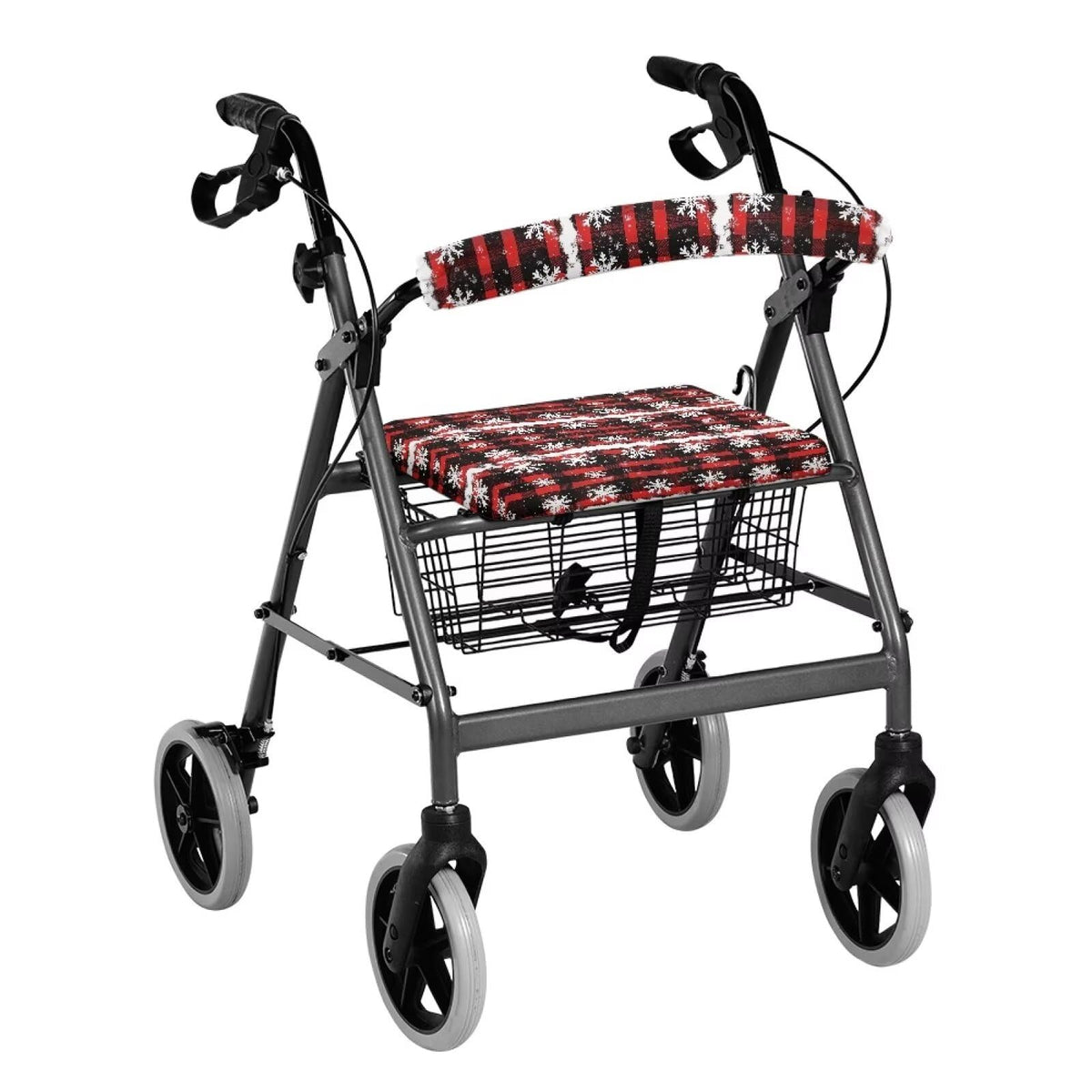 Snowflake Red Plaid Rollator Walker Seat and Backrest Cover Set K14004