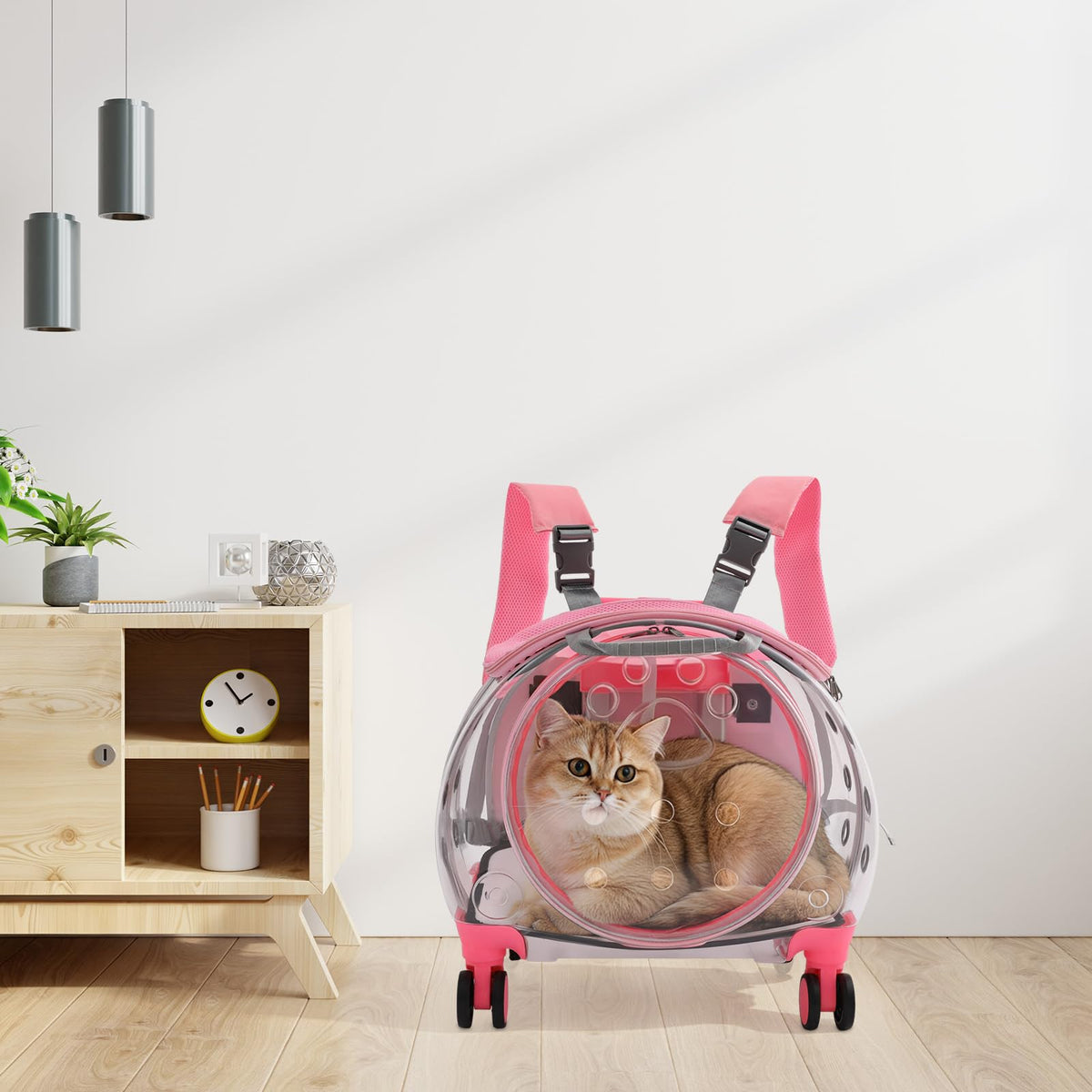 Pink Pet Trolley Case with Shock-Absorbing Wheels Z95403