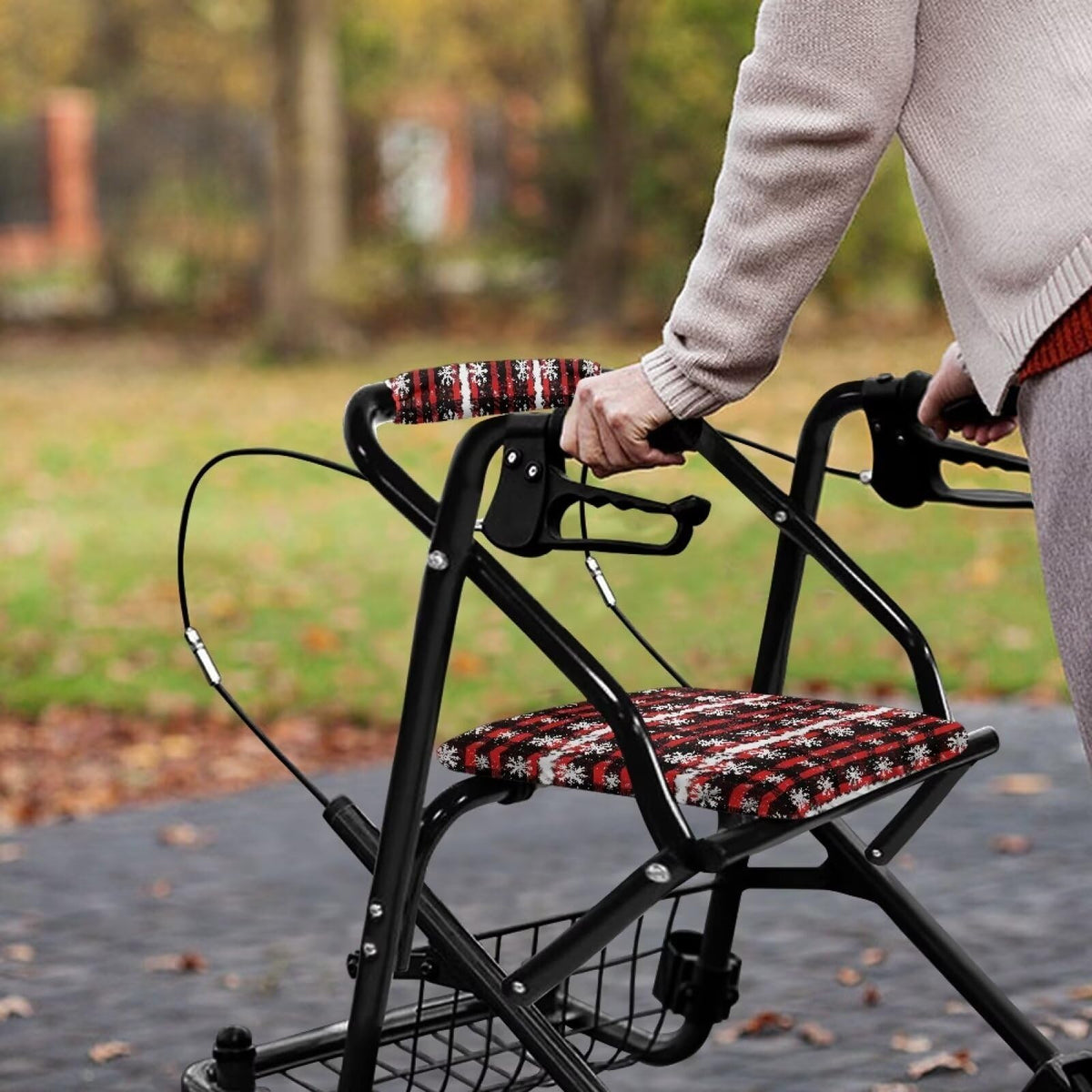 Snowflake Red Plaid Rollator Walker Seat and Backrest Cover Set K14004