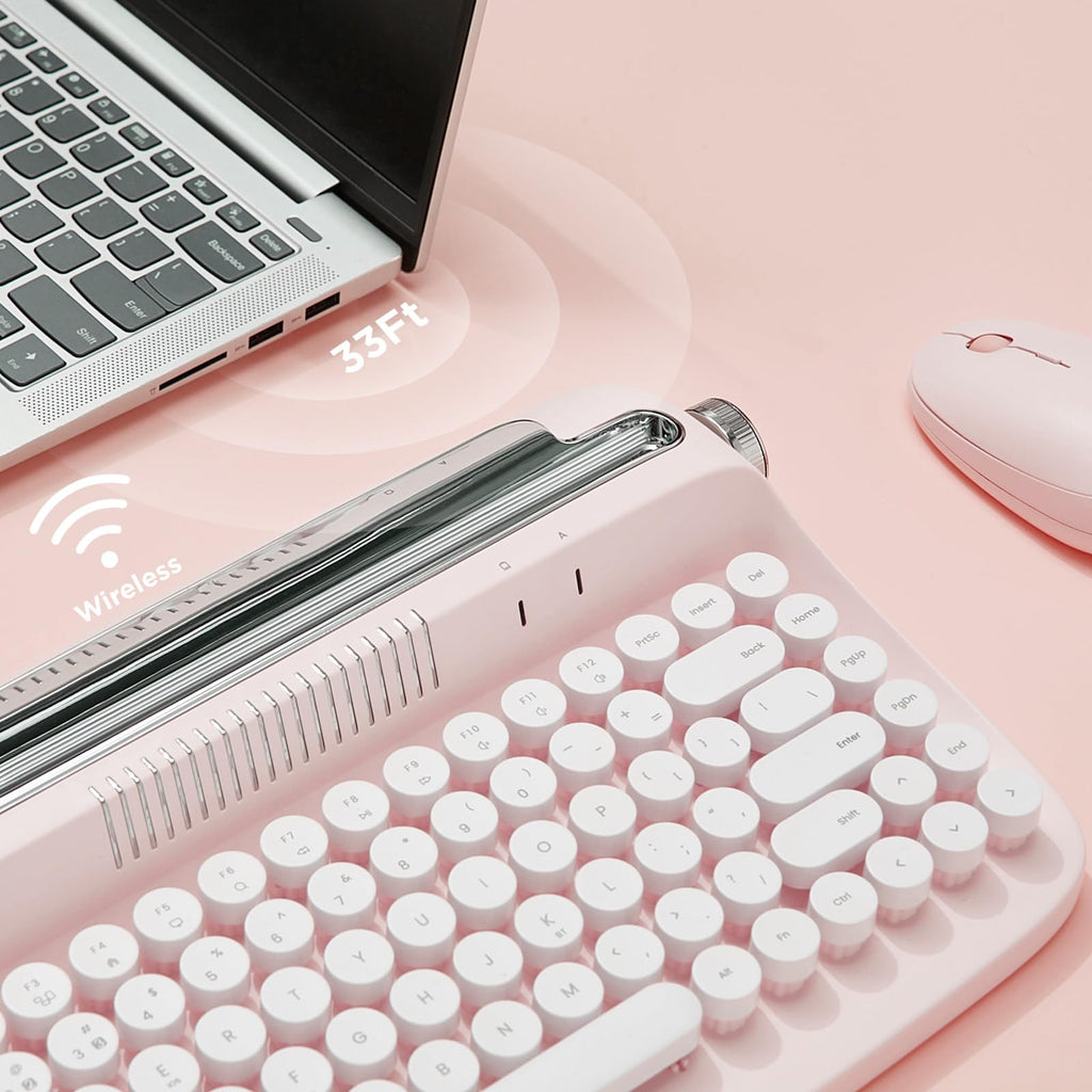 Wireless Retro Typewriter Bluetooth Keyboard Baby Pink Q358