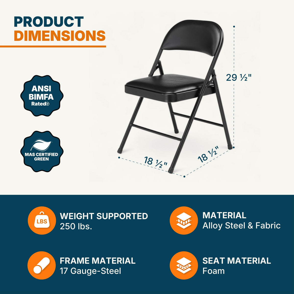 Black Vinyl Padded Steel Folding Chairs 4-Pack F2495