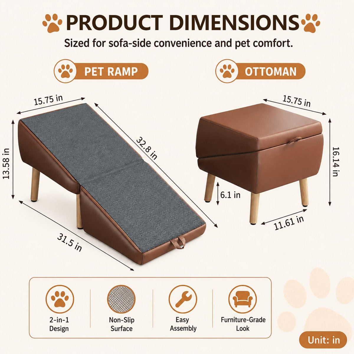 16" H Foldable Wooden Pet Stairs E3811