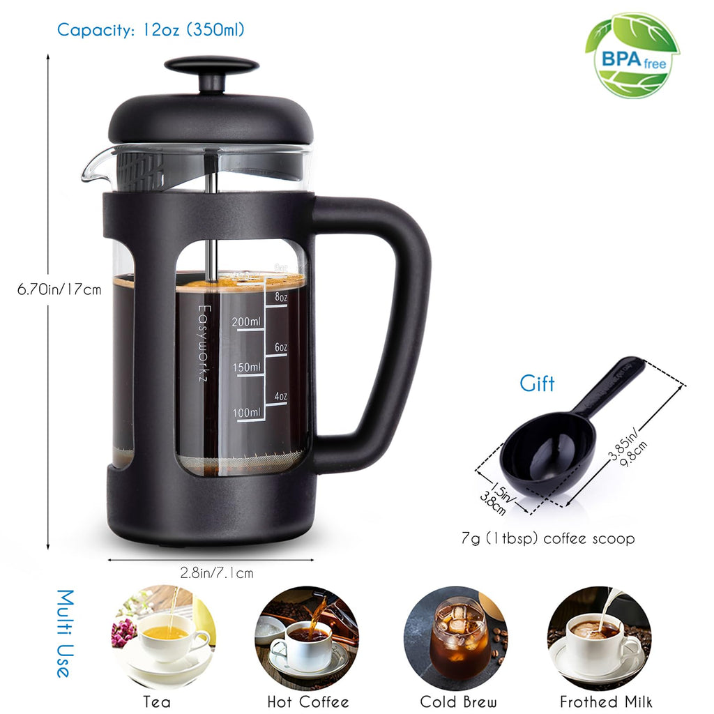 12 oz French Press with 5 oz Stainless Steel Espresso Cups D92087