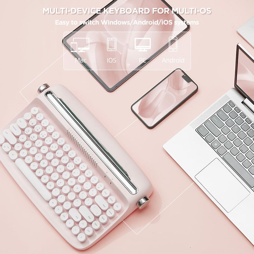 Wireless Retro Typewriter Bluetooth Keyboard Baby Pink Q358