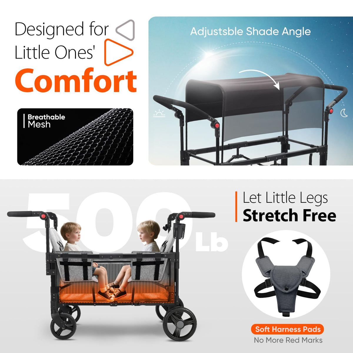 4-in-1 Wagon Stroller with Convertible Seats and Canopy F53744