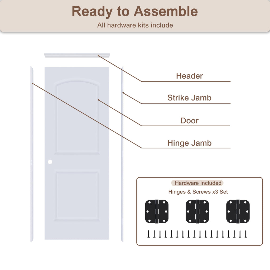 36"x80" Left-Hand Prehung Interior Door with Jamb Kit & Matte Black Hinges Q690470