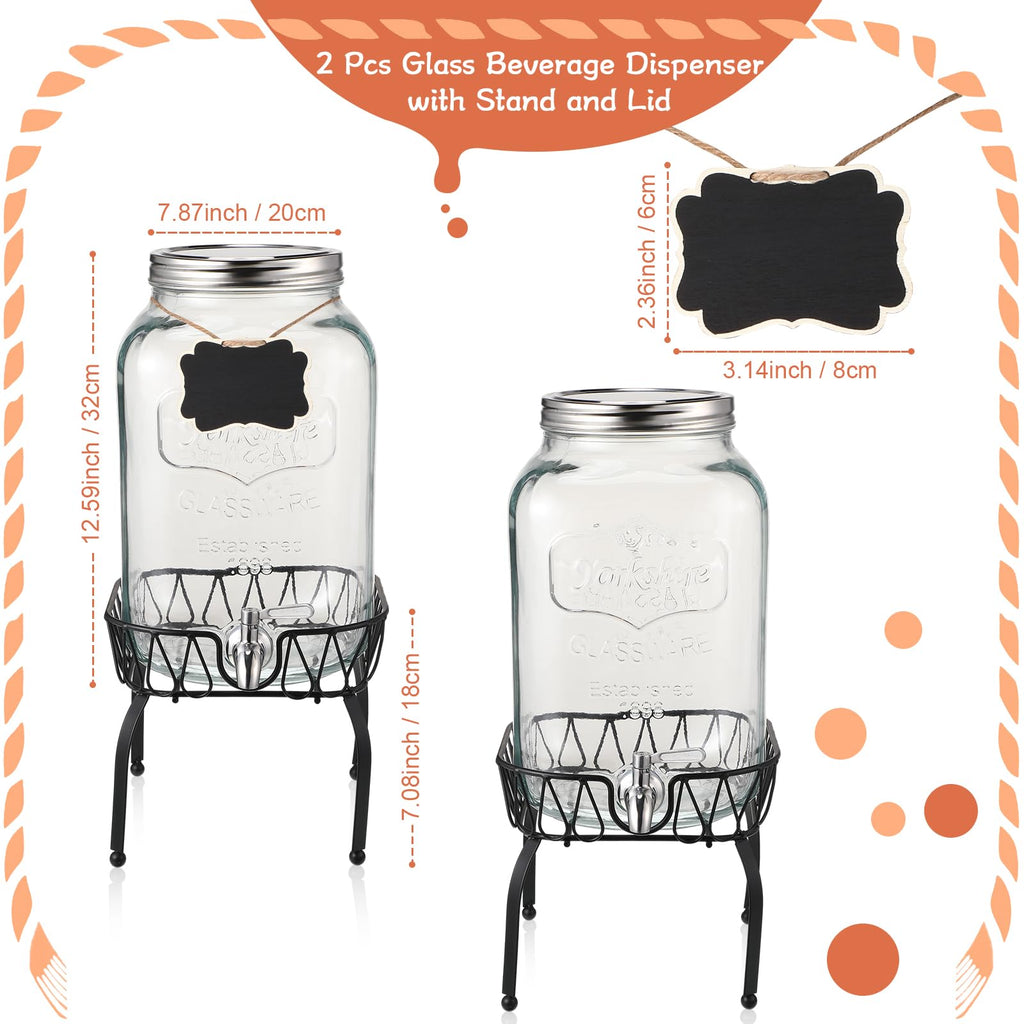 2 Pack 2 Gallon Glass Drink Dispenser with Stand R9540