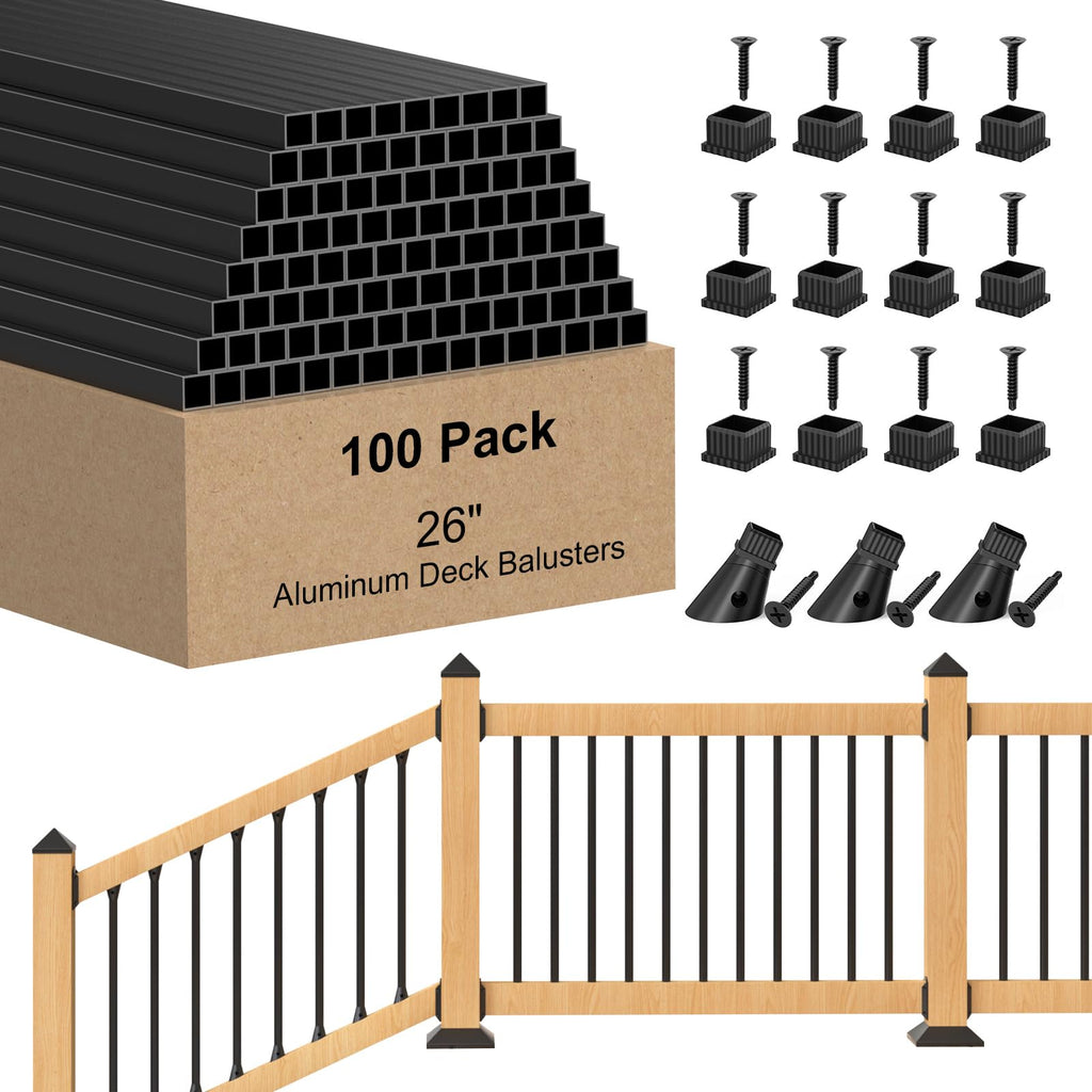 100 Pack 26" Square Black Aluminum Deck Balusters S1089