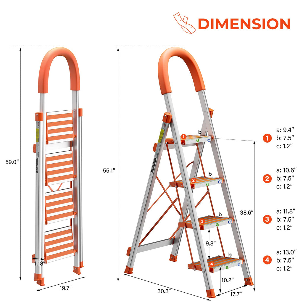 4 Step Aluminum Lightweight Folding Step Stool 350lbs Z16672