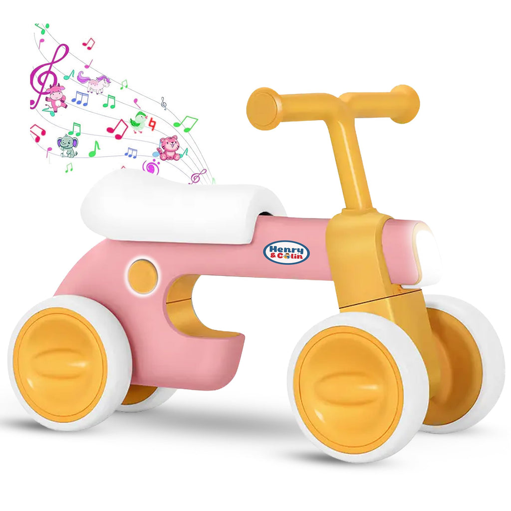 4 Wheel Toddler Balance Bike with Lights Music Soft Seat Pink P324957
