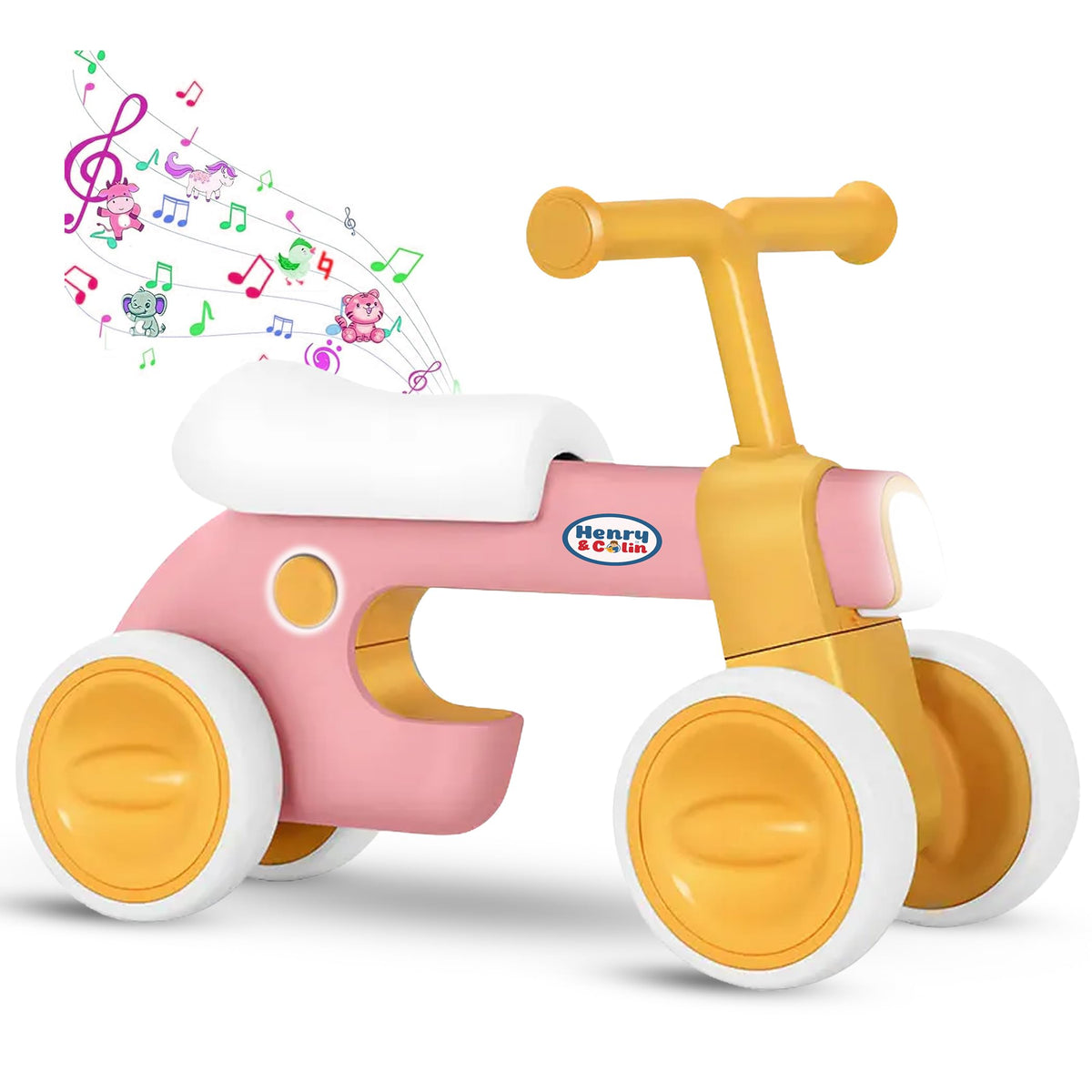 4 Wheel Toddler Balance Bike with Lights Music Soft Seat Pink P324957